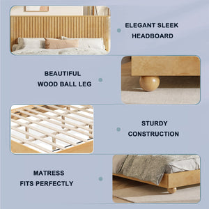 English Elm Christopher Knight Home® - Natural King Size Wood Bed Frame with Slatted Headboard, Rattan Breathable Panels & Ball Feet, Sturdy Metal Base N758K638081N