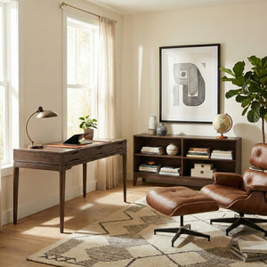 English Elm Harper Solid Wood Low Bookcase with Splayed Legs Walnut Finish Mid-century Modern Shelf B136P481644