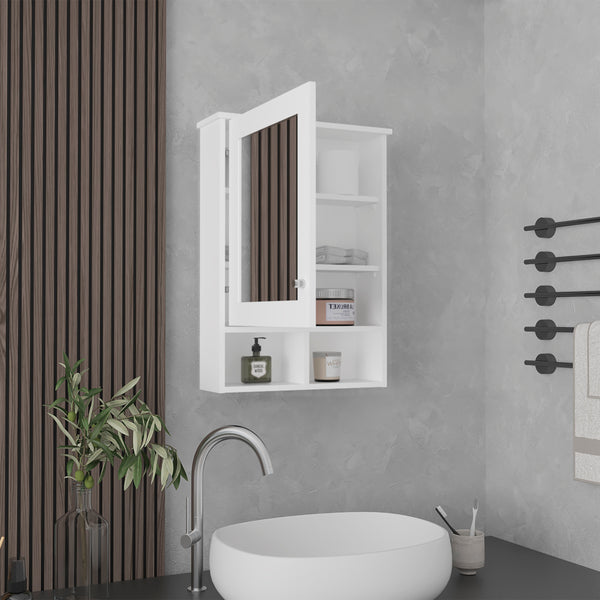 English Elm Vina Mirrored Medicine Cabinet 29" High with Three Concealed Shelves and Two Open Display Shelves White 34.7 L x 23.3 W x 4.8 H B070P234358
