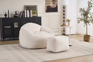 English Elm Foam Memory Foam Bean Bag Chair with Plush Chenille Cover, Large 42" Round Comfortable Lounger White W2915P283421