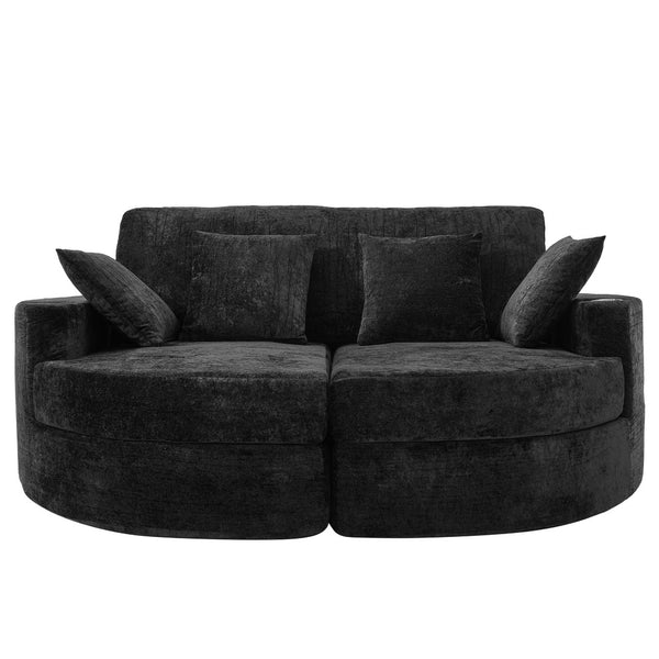 English Elm Swivel Barrel Accent Chair Chenille Tufted Round Club Seat for Living Room Lounge Black N719S002240B