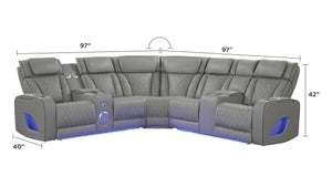 English Elm Fortuner Modern power recliner sectional with massage, Bluetooth speakers, LED lighting, USB charging, storage Gray B009S01797