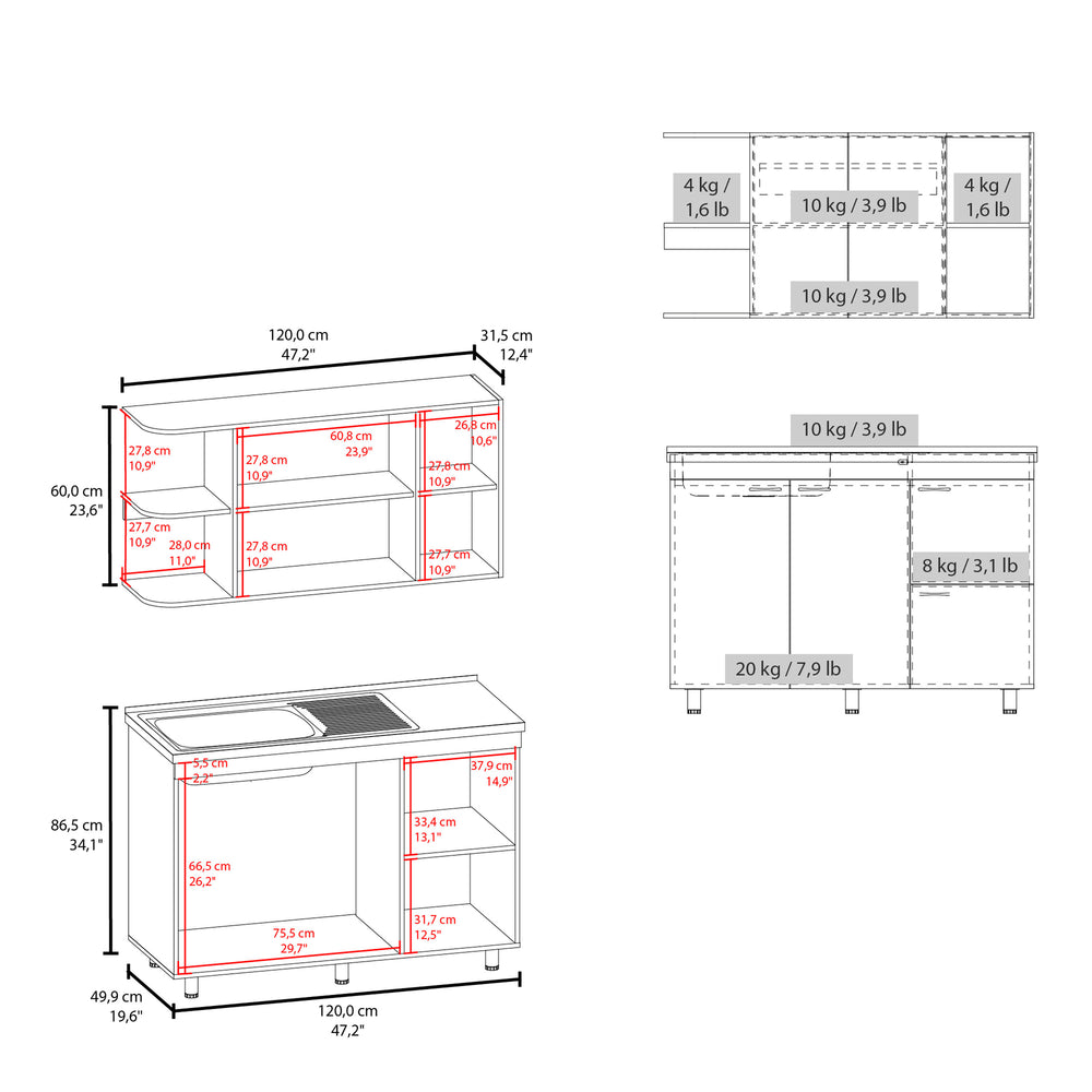 English Elm Desert Hills Multifunctional Kitchen Cabinet Set, Glossy White MDP Finish, Sink Module & Ample Storage B128S00190