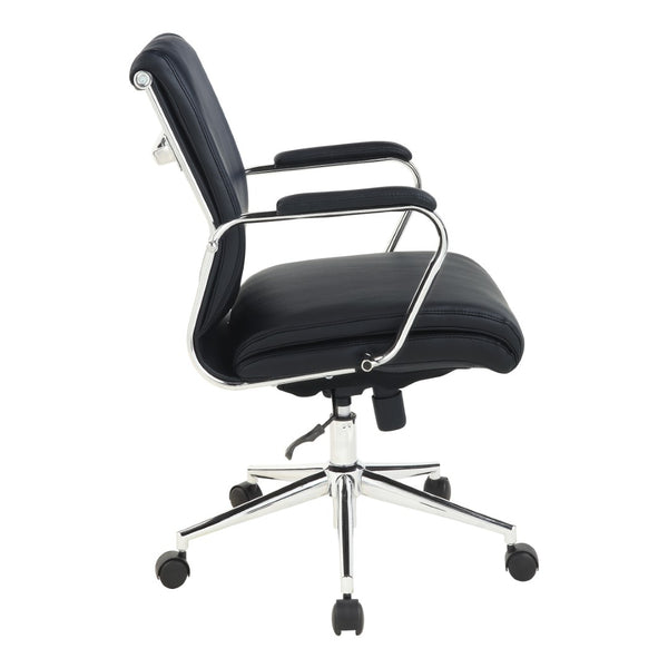 OSP Home Furnishings Mid Back Ergonomic Office Chair with Antimicrobial Fabric Chrome Arms and Lumbar Support Black 920351C-R107