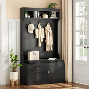 English Elm Hall Tree 6-in-1 Entryway Organizer with Bench, 7 Hooks, Shoe Storage & Drawers, 450 lb Seat Capacity T3623P380719