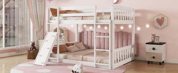 English Elm Twin Over Twin Playhouse Floor Bunk Bed With Climbing Ramp, Safety Guardrails, And White Finish W504S00207-GIGA