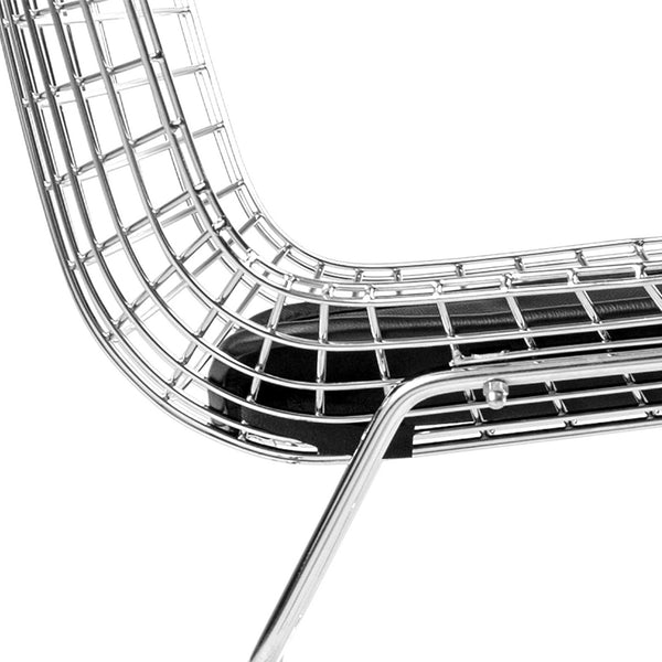 English Elm Set of Two Bertoia Bar Stools Black Frame — Sleek PU Leather Seats, Polished #304 Stainless Steel, 35" H B353P375965