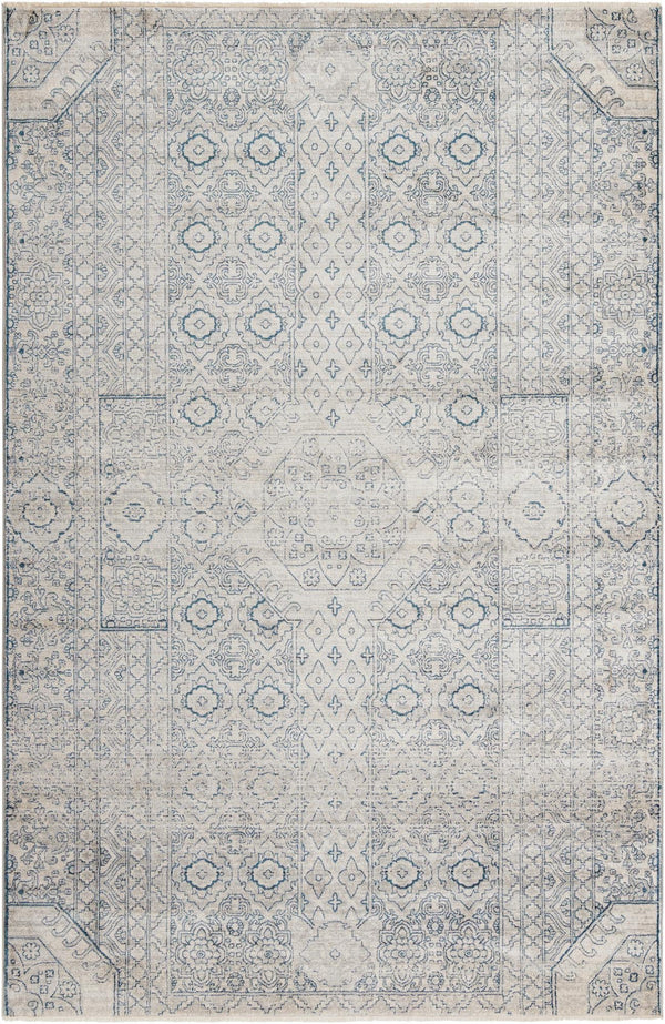Unique Loom Newport Chepstow Machine Made Border Rug Gray, Ivory 6' 1" x 9' 2"