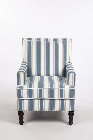 English Elm Upholstered Vintage Armchair with Striped Linen Look, Nailhead Trim, High-Density Foam Comfort Blue W2530P174775