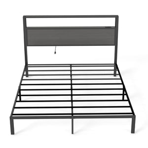 English Elm Queen Metal Platform Bed with Rgb Led Headboard Charging Station and Underbed Storage Dark Grey T3963P483958