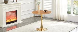 English Elm Round Faux Marble Tulip Pedestal Dining Table Mid Century Modern for Small Bistro Spaces Gold,Wood W2920P401552