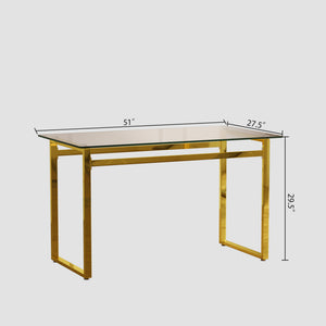 English Elm 51" Modern Minimalist Glass Dining Table For 4-6 With Elegant Chrome Legs - Versatile Desk Option! T2396P279765