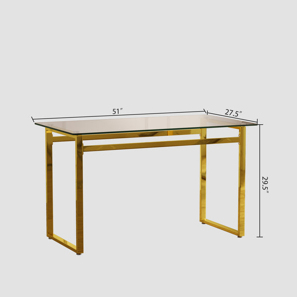 English Elm 51" Modern Minimalist Glass Dining Table For 4-6 With Elegant Chrome Legs - Versatile Desk Option! T2396P279765