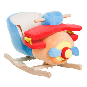 English Elm Qaba Wooden Plush Airplane Rocking Toy with Lullaby Sound and Safety Belt Toddlers W2225P249738