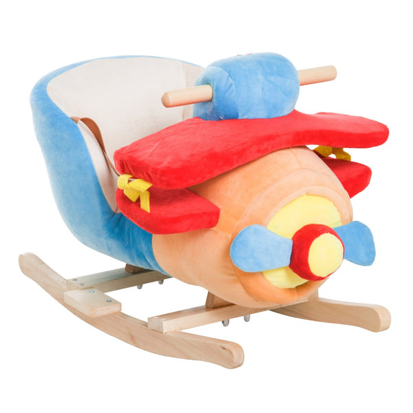 English Elm Qaba Wooden Plush Airplane Rocking Toy with Lullaby Sound and Safety Belt Toddlers W2225P249738