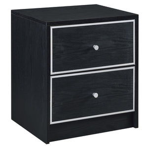 English Elm Black 2-Drawer Nightstand Modern Accent Table with Smooth Metal Glides, Black & Silver Finish, Compact Storage Elegance B062P185648