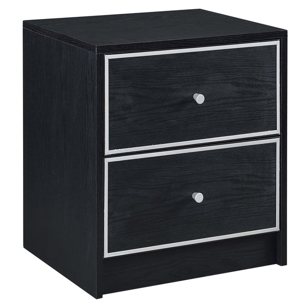 English Elm Black 2-Drawer Nightstand Modern Accent Table with Smooth Metal Glides, Black & Silver Finish, Compact Storage Elegance B062P185648