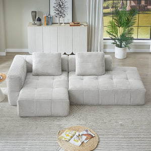 English Elm L-Shape modular compressed couch with corduroy upholstery, spring cushions, no assembly needed LIGHT GREY W2339P352934