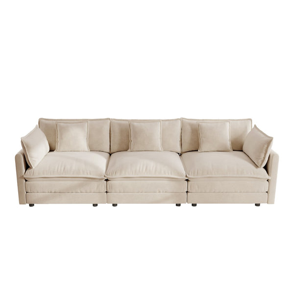 English Elm Mid-century Modern Three Seat Chenille Sofa with Pillows for Living Room Comfort W714S00900