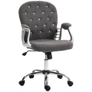 English Elm Vinsetto Teddy Fleece Home Office Chair with Plush Button Tufting, Adjustable Height & Swivel Wheels Dark Gray W2225P249594