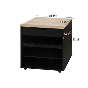 English Elm 69.29" Modern Buffet Cabinet with Cable Hole Cover, Mobile Kitchen Cart, Adjustable Shelves & Rattan Doors, Black W688S00054