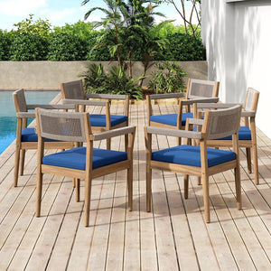 English Elm Christopher Knight Home® - Braided Acacia Wood Outdoor Dining Chairs Set Of 4 – Stylish Teak Finish With Navy Cushions & Rope N770P286668N004