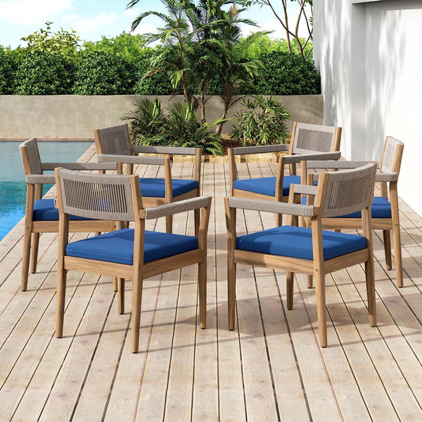 English Elm Christopher Knight Home® - Braided Acacia Wood Outdoor Dining Chairs Set Of 4 – Stylish Teak Finish With Navy Cushions & Rope N770P286668N004
