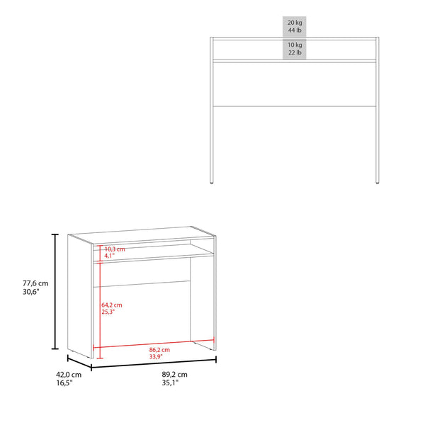 English Elm White Sleek Office Desk with Built-In Storage Shelf and Keyboard Tray, Durable Melamine Finish for Workspaces B062P230647