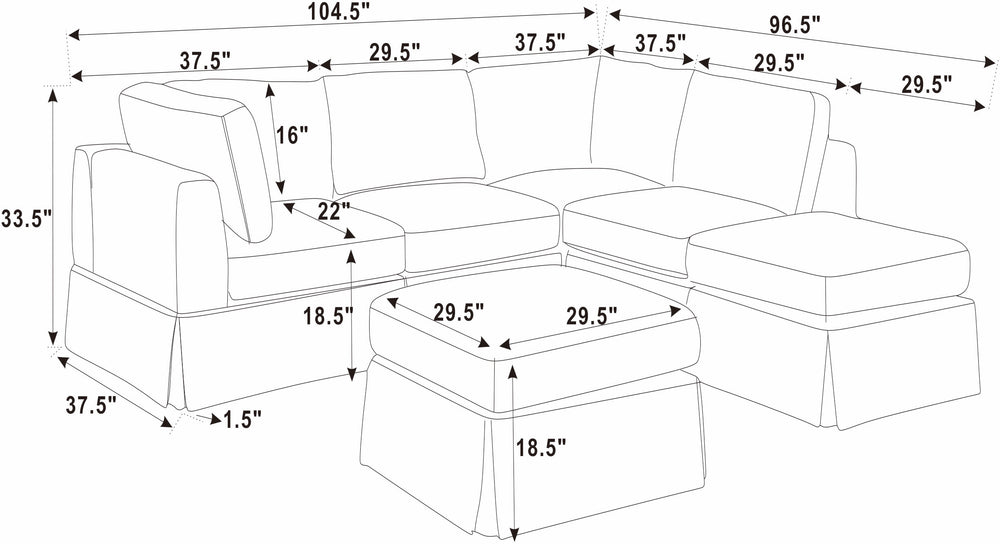 English Elm 6-Piece Upholstered Sectional - Cozy Modular Design With Removable Slipcovers Perfect For Any Space B343S00015