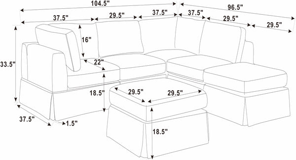English Elm 6-Piece Upholstered Sectional - Cozy Modular Design With Removable Slipcovers Perfect For Any Space B343S00015