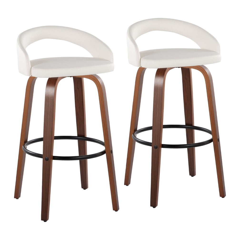 English Elm Fixed-height Swivel Barstools Walnut Bentwood Frame Faux Leather Seats Set of 2 B202S01859