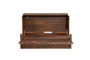 English Elm Murphy Cabinet Queen Bed Solid Pine Frame with Built-in Charging Station for Guest Rooms Walnut W504S00165