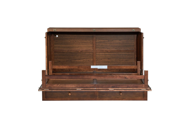 English Elm Murphy Cabinet Queen Bed Solid Pine Frame with Built-in Charging Station for Guest Rooms Walnut W504S00165