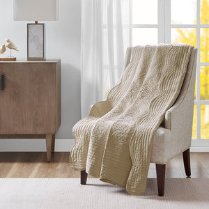 JLA Home Madison Park - Oversized Quilted Throw Adds Vintage-Soft Texture with Scalloped Edges, Breathable Cotton Fill, Machine Washable Khaki MP50-4302