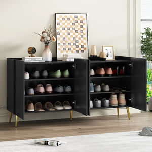 English Elm ON-TREND Luxurious Modern Shoe Cabinet with Gold Accents and 4 Adjustable Shelves for Versatile Storage Black N721P191139B