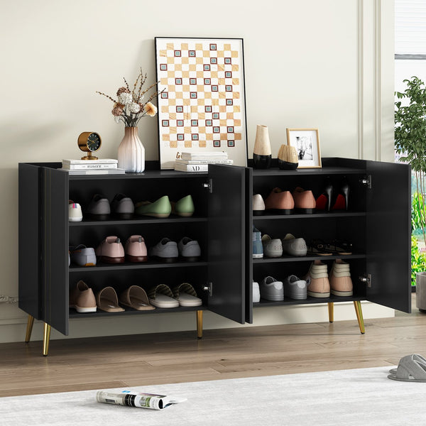 English Elm ON-TREND Luxurious Modern Shoe Cabinet with Gold Accents and 4 Adjustable Shelves for Versatile Storage Black N721P191139B
