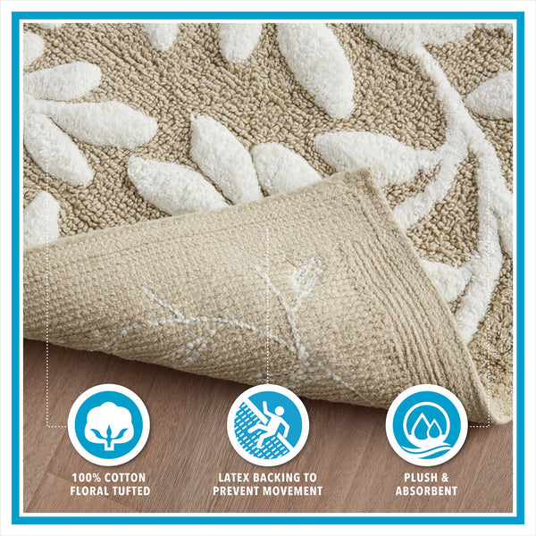 JLA Home Madison Park - Cotton Tufted Leaf Bath Rug with OEKO-TEX Safety, Plush Absorbent Cotton, Skid-Resistant Backing 60 L x 24 W x 0.5H MP72-8342