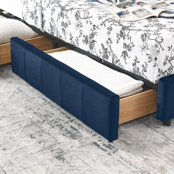 English Elm Full Size Upholstered Tufted Bed Frame With Storage, Dark Blue Velvet Sofa Bed For Stylish Living Rooms W487S00304