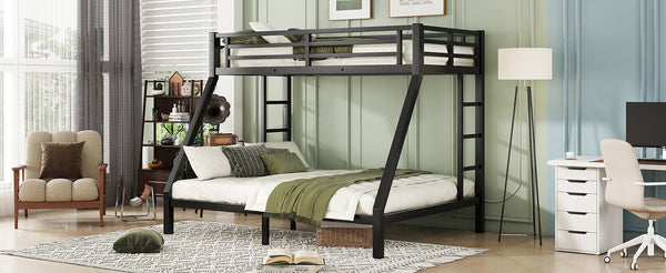 English Elm Metal Twin Xl Over Queen Bunk Bed - Space-Saving Design, Noise-Reducing Steel Frame, Black Finish W1580P339198