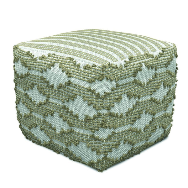 English Elm Rowan Kilim Woven Jute Cotton Pouf Handcrafted Bohemian Footrest for Living Spaces B136P427593