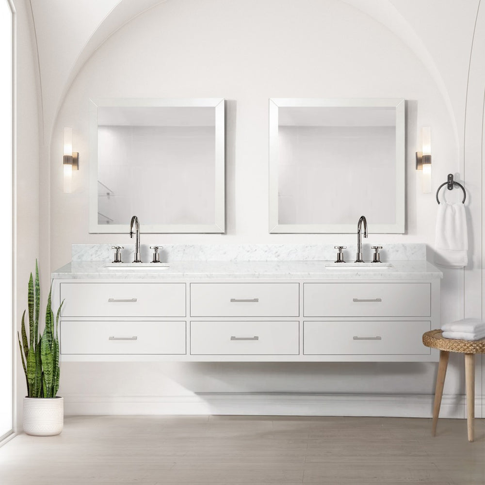 English Elm White Double Bath Vanity – 84" W X 22" D, Midcentury Design, Soft-Close Drawers, Space-Saving Storage B2731P258158-GIGA