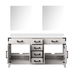 English Elm White Oak Double Bath Vanity With White Quartz Top And 28" Mirrors – Stylish Storage Solution! B2731S01599-GIGA