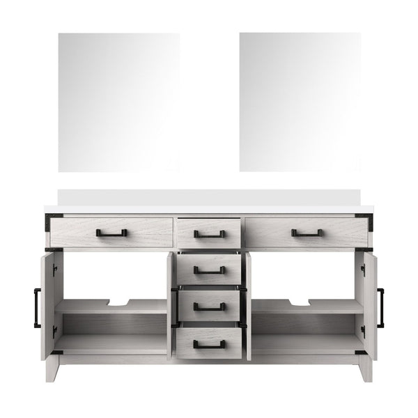 English Elm White Oak Double Bath Vanity With White Quartz Top And 28" Mirrors – Stylish Storage Solution! B2731S01599-GIGA