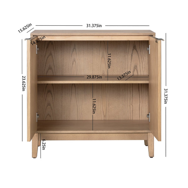 English Elm 2 Door Storage Cabinet with Fluted Fronts and Brass Handles, Mid-Century Accent Console for Entryway Natural Ash W914P292863