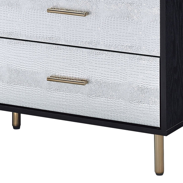 English Elm Myles Faux Crocodile Six-Drawer Dresser with Metal Legs, Full KD Frame, Durable Veneer Finish Black,Gold,Silver 54 L x 22 W x 9 H B2726P286618