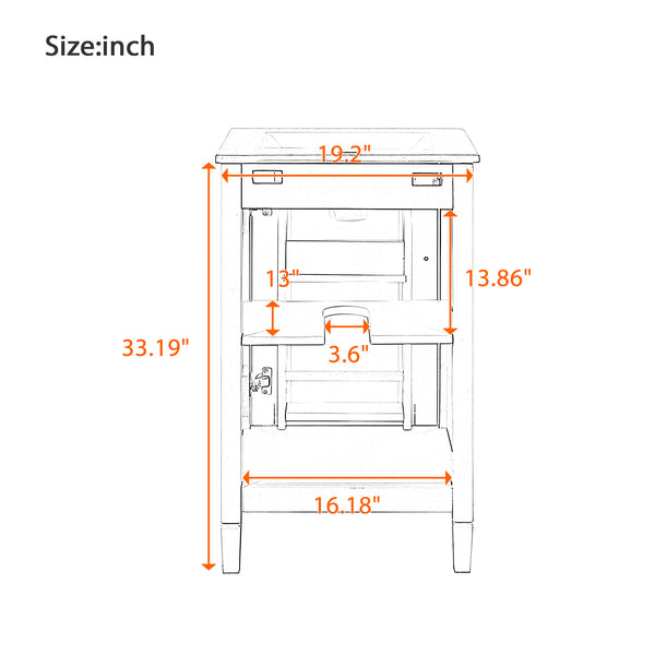 English Elm 20" Black Bathroom Vanity with Ceramic Sink, Soft-Close Door, U-Shaped Adjustable Shelf & Door Racks N729P299364B