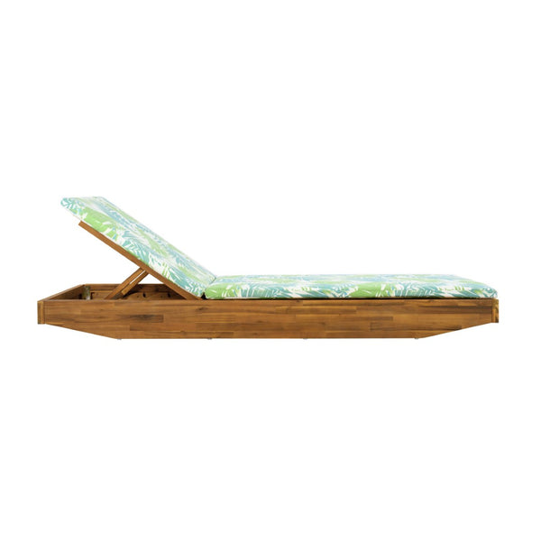 English Elm Boat-shape Acacia Wood Outdoor Chaise Lounge Slatted Teak Finish Poolside Recliner Green Leaf,Teak N770P380117T_N770P253018L