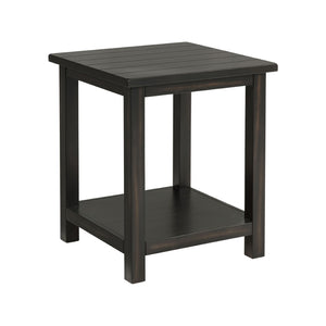 English Elm Wood Pine End Table with Open Shelf Rustic Farmhouse Living Room Accent Piece Distressed Black B016P472799