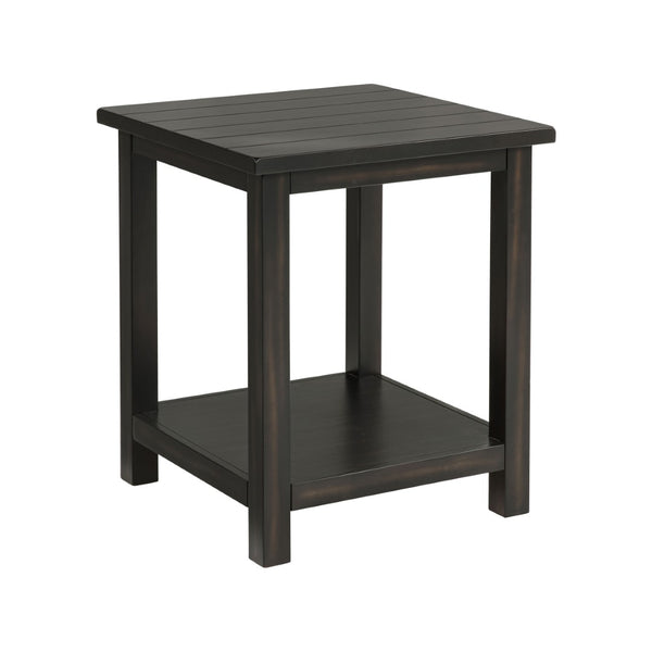 English Elm Wood Pine End Table with Open Shelf Rustic Farmhouse Living Room Accent Piece Distressed Black B016P472799