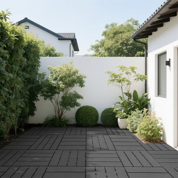 English Elm Plastic Interlocking Patio Tiles 44 Pack Waterproof Pp Snap Fit Outdoor Pool Deck W3022P251835